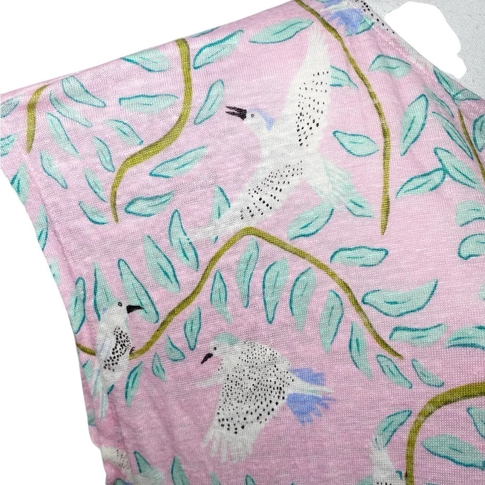 Cynthia Rowley 100% Linen Pink Tropical Birds Top Blouse - Picture 5 of 12
